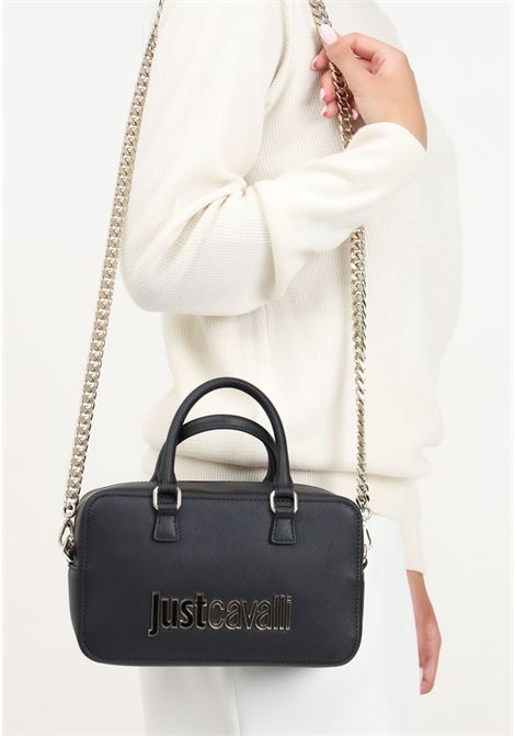 Black women's shoulder bag with two-tone metallic logo JUST CAVALLI | 77RA4BB3ZS766899
